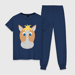 Пижама хлопковая женская Мордашка лошадки, цвет: тёмно-синий