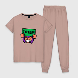 Пижама хлопковая женская Значок болельщика Totem Brawl Stars, цвет: пыльно-розовый