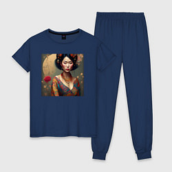 Пижама хлопковая женская Красивая азиатка - нейросеть, цвет: тёмно-синий