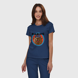 Пижама хлопковая женская Медведь в ушанке злой, цвет: тёмно-синий — фото 2