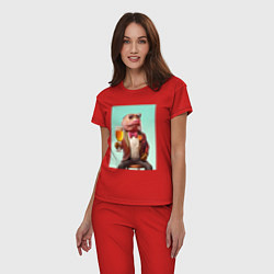 Пижама хлопковая женская Пивной карп, цвет: красный — фото 2