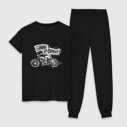 Пижама хлопковая женская Gimme danger - motorcycle - motto, цвет: черный