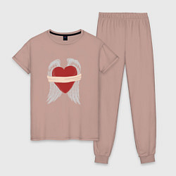 Пижама хлопковая женская Сердце с крыльями, цвет: пыльно-розовый