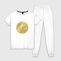 Пижама хлопковая женская Криптовалюта биткоин, цвет: белый