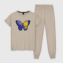 Пижама хлопковая женская Бабочка Босния и Герцеговина, цвет: миндальный