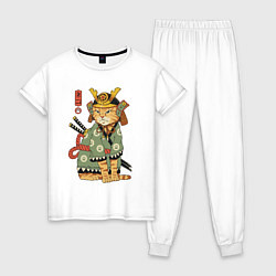 Пижама хлопковая женская Samurai battle cat, цвет: белый