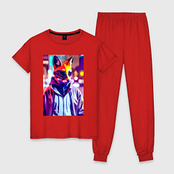 Пижама хлопковая женская Cyber fox - neon - city, цвет: красный