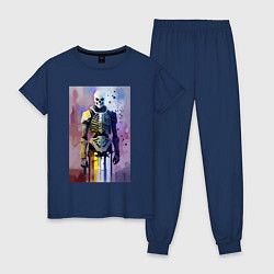 Пижама хлопковая женская Cyber skeleton - watercolor - sketch, цвет: тёмно-синий