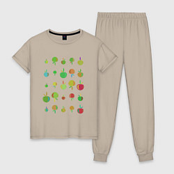 Пижама хлопковая женская Яблочный микс, цвет: миндальный