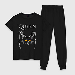 Пижама хлопковая женская Queen rock cat, цвет: черный