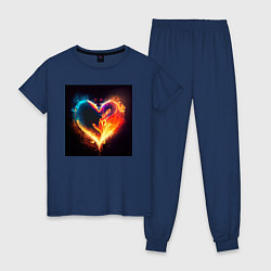 Пижама хлопковая женская Пылающее сердце - нейросеть, цвет: тёмно-синий