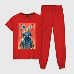 Пижама хлопковая женская Кенга - киберпанк - нейросеть, цвет: красный