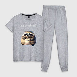 Пижама хлопковая женская Начну с понедельника - нейросеть, цвет: меланж