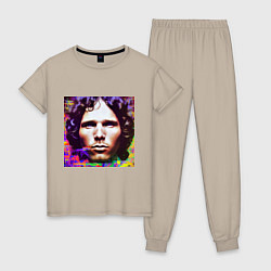 Пижама хлопковая женская Jim Morrison Glitch 25 Digital Art, цвет: миндальный