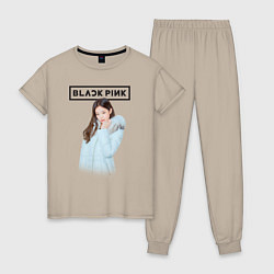 Пижама хлопковая женская Jisoo Blackpink winter, цвет: миндальный