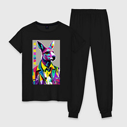 Пижама хлопковая женская Kangaroo - Australia - pop art, цвет: черный