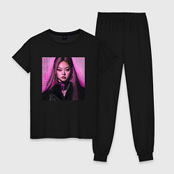 Пижама хлопковая женская Blackpink Jennie аниме рисунок, цвет: черный