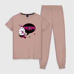 Пижама хлопковая женская Mom chicken курочка мама, цвет: пыльно-розовый