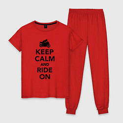 Пижама хлопковая женская Keep calm and ride on, цвет: красный