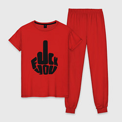 Пижама хлопковая женская Неприличный жест средний палец, цвет: красный