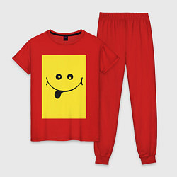 Пижама хлопковая женская Супер позитивный крейзи смайл, цвет: красный