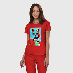 Пижама хлопковая женская Морда лисы - поп-арт - нейросеть, цвет: красный — фото 2