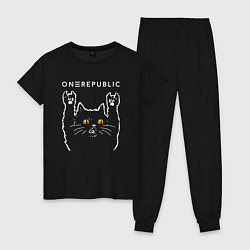 Пижама хлопковая женская OneRepublic rock cat, цвет: черный