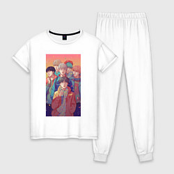 Пижама хлопковая женская BTS art anime, цвет: белый