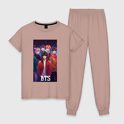 Пижама хлопковая женская Kpop BTS art style, цвет: пыльно-розовый
