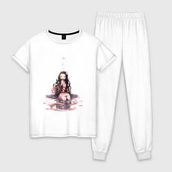 Пижама хлопковая женская Nezuko-chan, цвет: белый