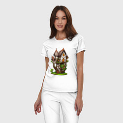 Пижама хлопковая женская Многоэтажный сказочный домик, цвет: белый — фото 2