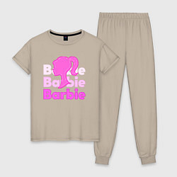 Пижама хлопковая женская Логотип Барби объемный, цвет: миндальный