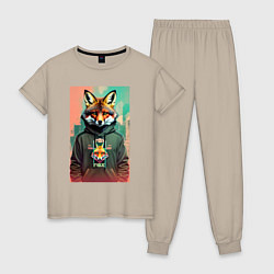 Пижама хлопковая женская Dude fox - urban style, цвет: миндальный