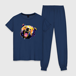 Пижама хлопковая женская Голова медведя WPAP, цвет: тёмно-синий