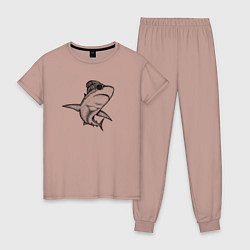 Пижама хлопковая женская Акула хипстер, цвет: пыльно-розовый