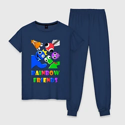 Пижама хлопковая женская Rainbow Friends персонажи, цвет: тёмно-синий