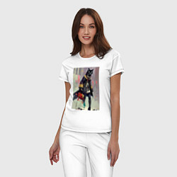 Пижама хлопковая женская Чёрная кисуля - городская модница - живопись, цвет: белый — фото 2