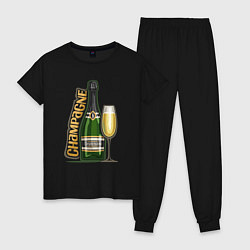 Пижама хлопковая женская Шампанское, цвет: черный
