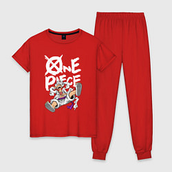 Пижама хлопковая женская One piece - Луффи гир 5, цвет: красный