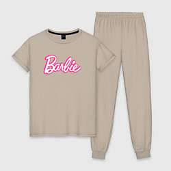 Пижама хлопковая женская Барби Фильм Логотип, цвет: миндальный
