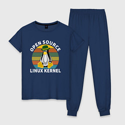 Пижама хлопковая женская Пингвин ядро линукс, цвет: тёмно-синий