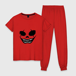 Пижама хлопковая женская Страшный смайл лицо на Хэллоуин, цвет: красный