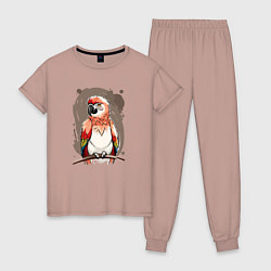 Пижама хлопковая женская Попугай какаду, цвет: пыльно-розовый