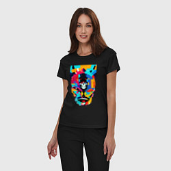 Пижама хлопковая женская Funny skull - pop art, цвет: черный — фото 2