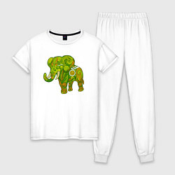Пижама хлопковая женская Зелёный слон, цвет: белый
