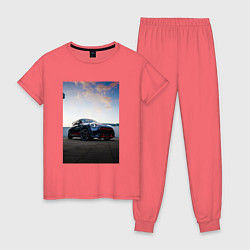Пижама хлопковая женская Авто на фоне неба, цвет: коралловый