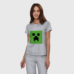 Пижама хлопковая женская Minecraft creeper face, цвет: меланж — фото 2