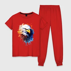Пижама хлопковая женская Граффити с орлом, цвет: красный