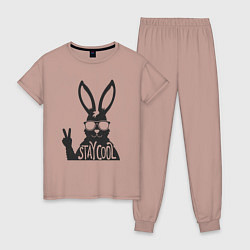 Пижама хлопковая женская Stay cool rabbit, цвет: пыльно-розовый