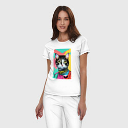 Пижама хлопковая женская Pop art cat - neural network, цвет: белый — фото 2